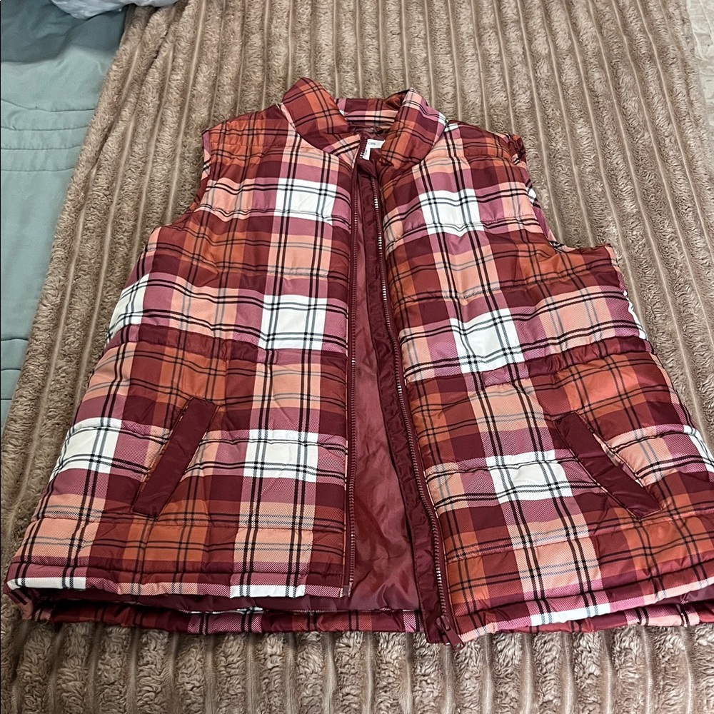 Maurices Red Plaid Vest